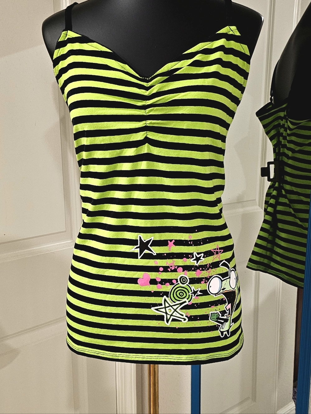NWT! Neon Green & Black Striped Invader Zim Tank Top